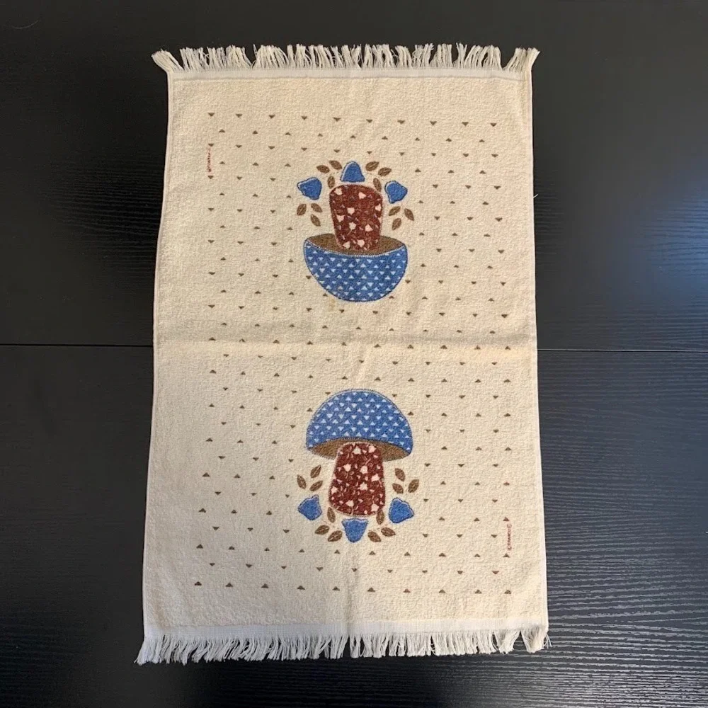 Vtg First Edition‎ by Franco Mushroom Terrycloth Kitchen Hand/Dish Fringed Towel